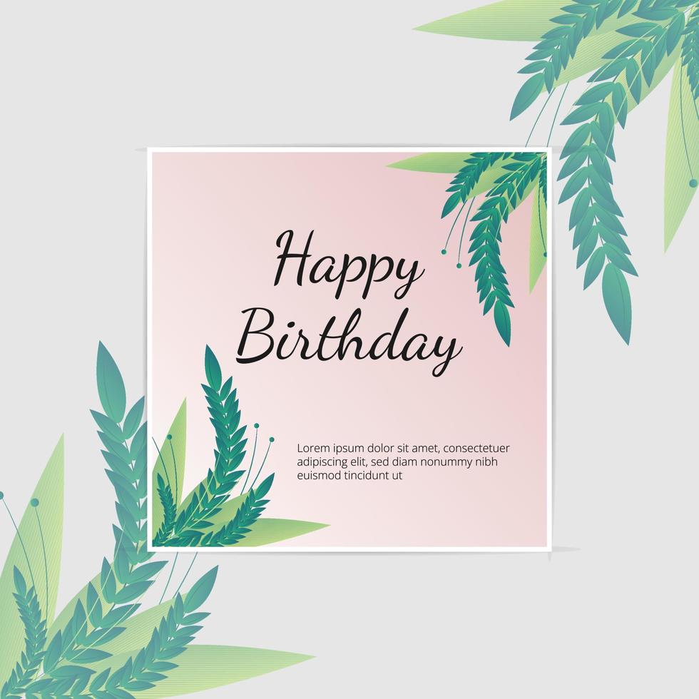 birthday card with watercolor leaves and flowers illustration vector