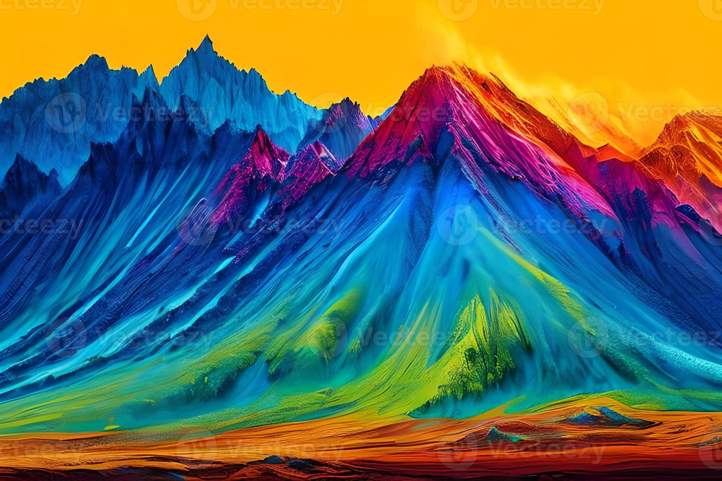 Water color or oil painting fine art illustration of abstract colorful panoramic mountain and nature print digital art. photo