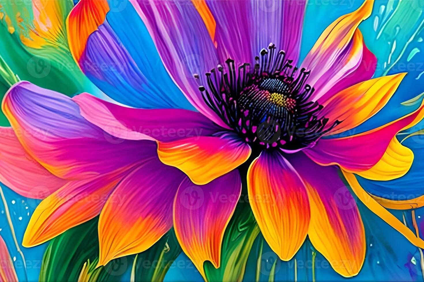 agua color o petróleo pintura multa Arte ilustración de resumen cerca arriba vistoso naturaleza y floreciente floral flores impresión digital Arte. foto