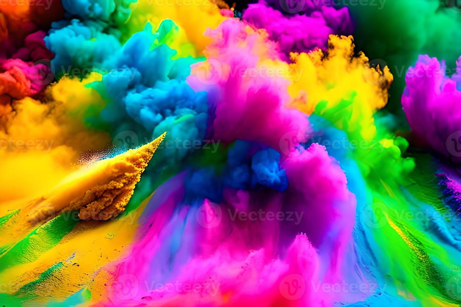 Explosion of colored powder abstract colored background. Multicolor splash of particles festival of colors powder burst exploding and splashing powder. Holy festival. photo