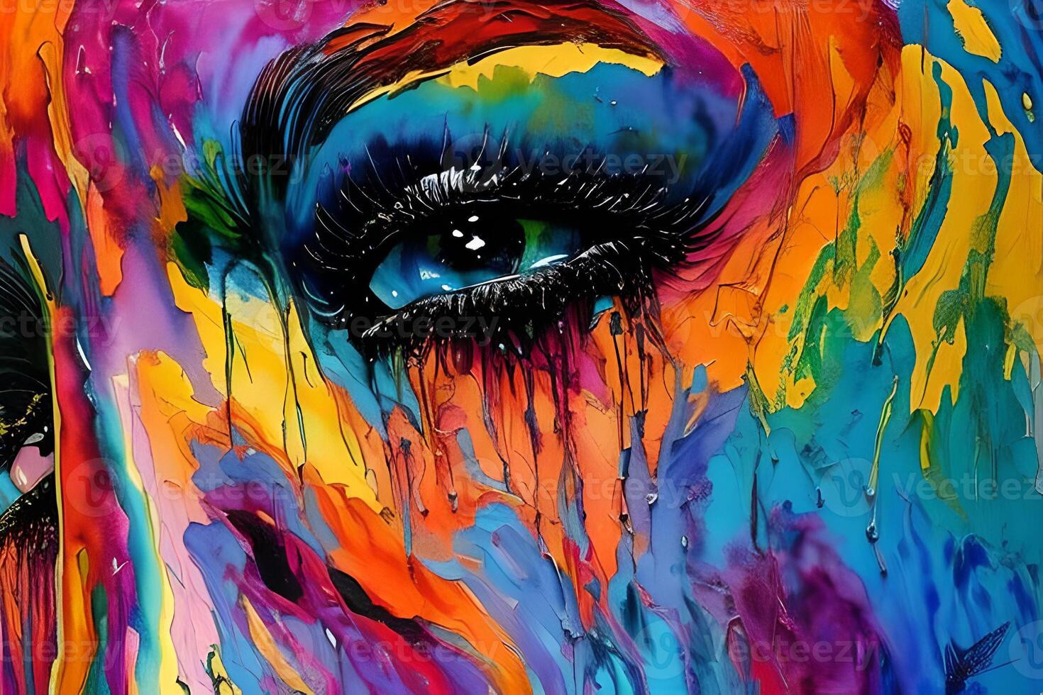 Contemporary acrylic painting fine art illustration of abstract close up of a face with black