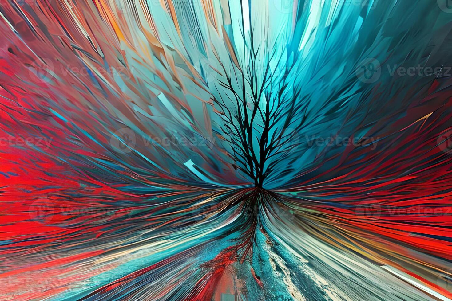 Contemporary acrylic painting fine art illustration of abstract magical colorful tree artistic print digital art. Oil painting. photo