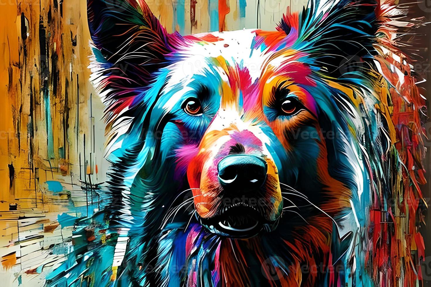 Contemporary acrylic painting fine art illustration of abstract close up of a dog face artistic print digital art. Oil painting watercolor painting. photo