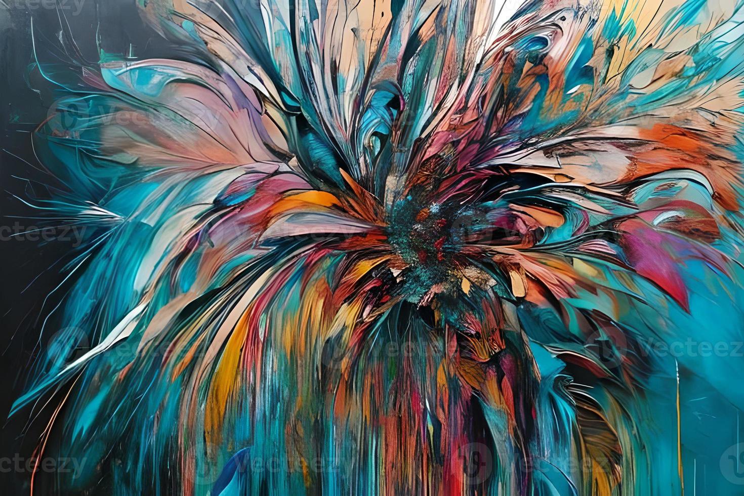 Contemporary acrylic painting fine art illustration of abstract natural close up flowers artistic print digital art. Oil painting. photo