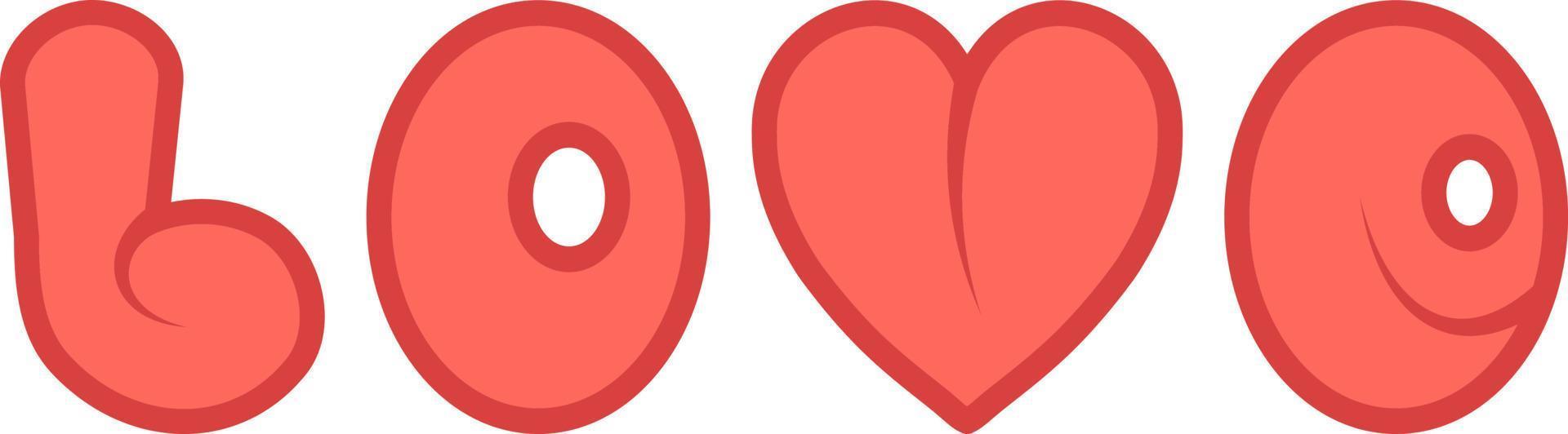 word love red cartoon heart vector comic font