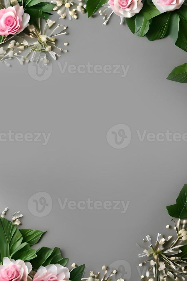 Colorful simple floral decoration, tiny flower illustration, background template, creative arrangement of nature and flowers. Good for banner, wedding card invitation draft, design element, and other. photo