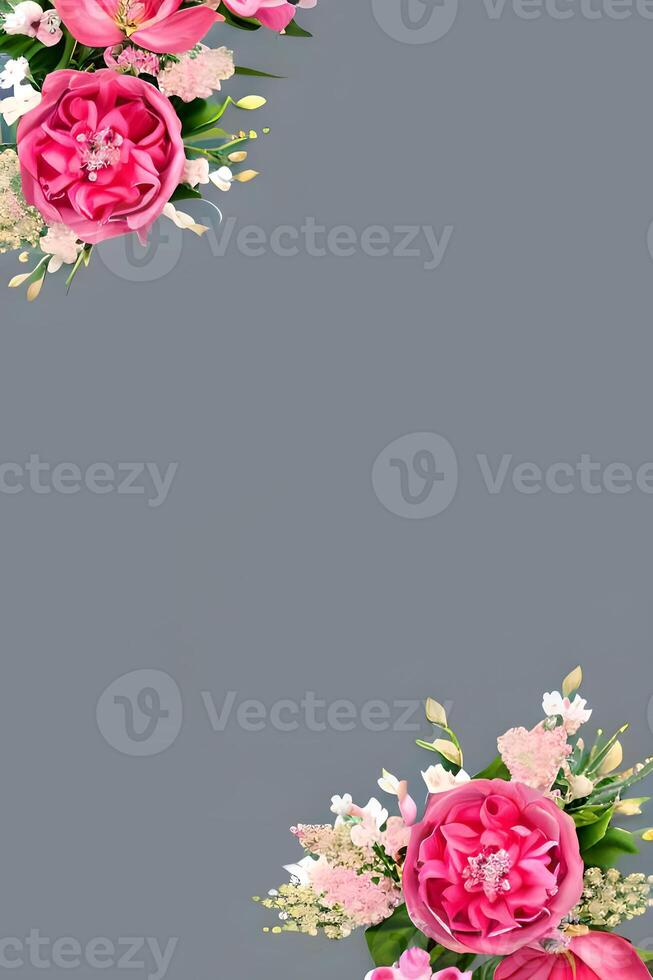 Colorful simple floral decoration, tiny flower illustration, background template, creative arrangement of nature and flowers. Good for banner, wedding card invitation draft, design element, and other. photo