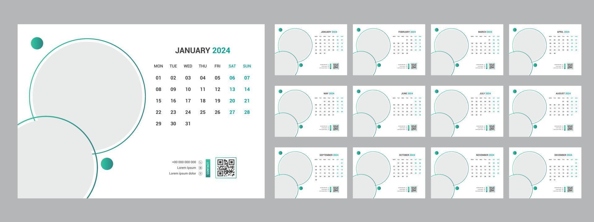 2024 calendar planner set for template corporate design week start on Sunday. vector