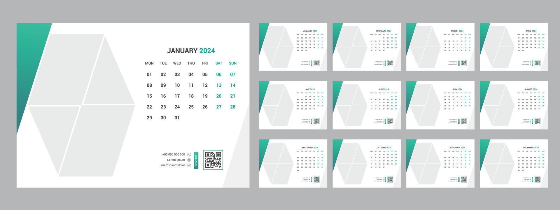 2024 calendar planner set for template corporate design week start on Sunday. vector