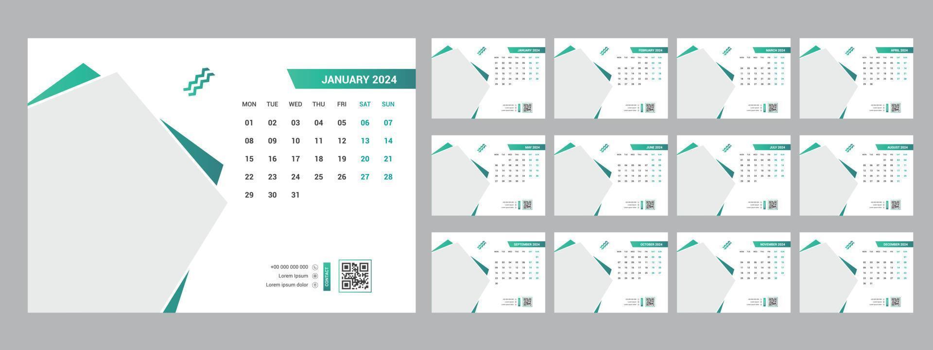 2024 calendar planner set for template corporate design week start on Sunday. vector