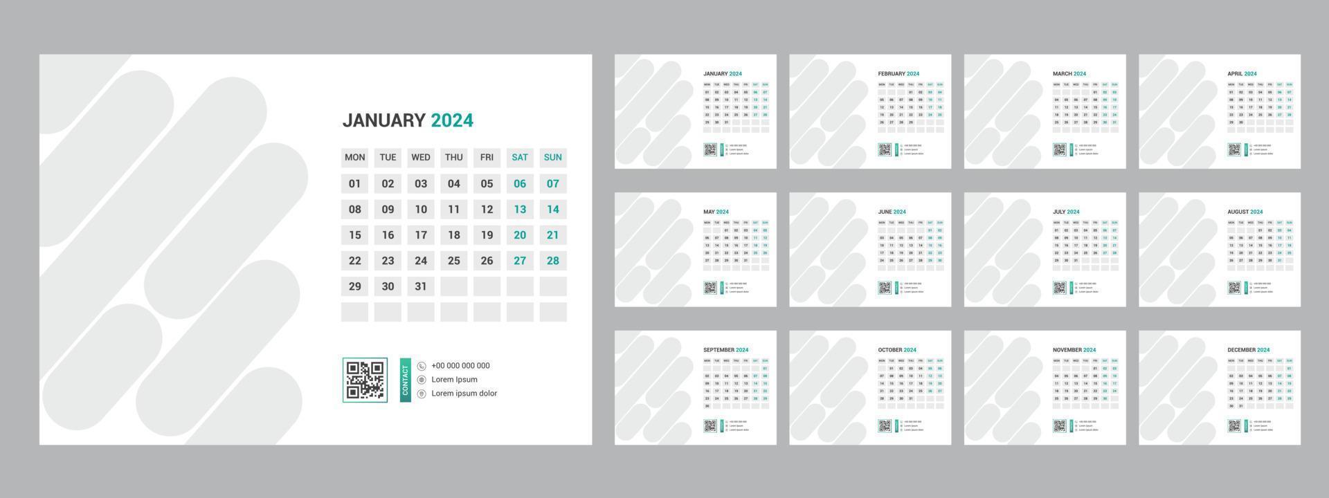 2024 calendario planificador conjunto para modelo corporativo diseño semana comienzo en domingo. vector