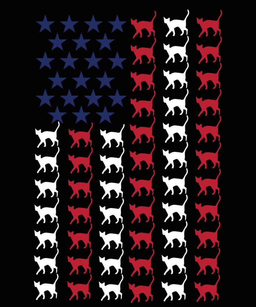 American flag cat funny 4th of July T-shirt design vector