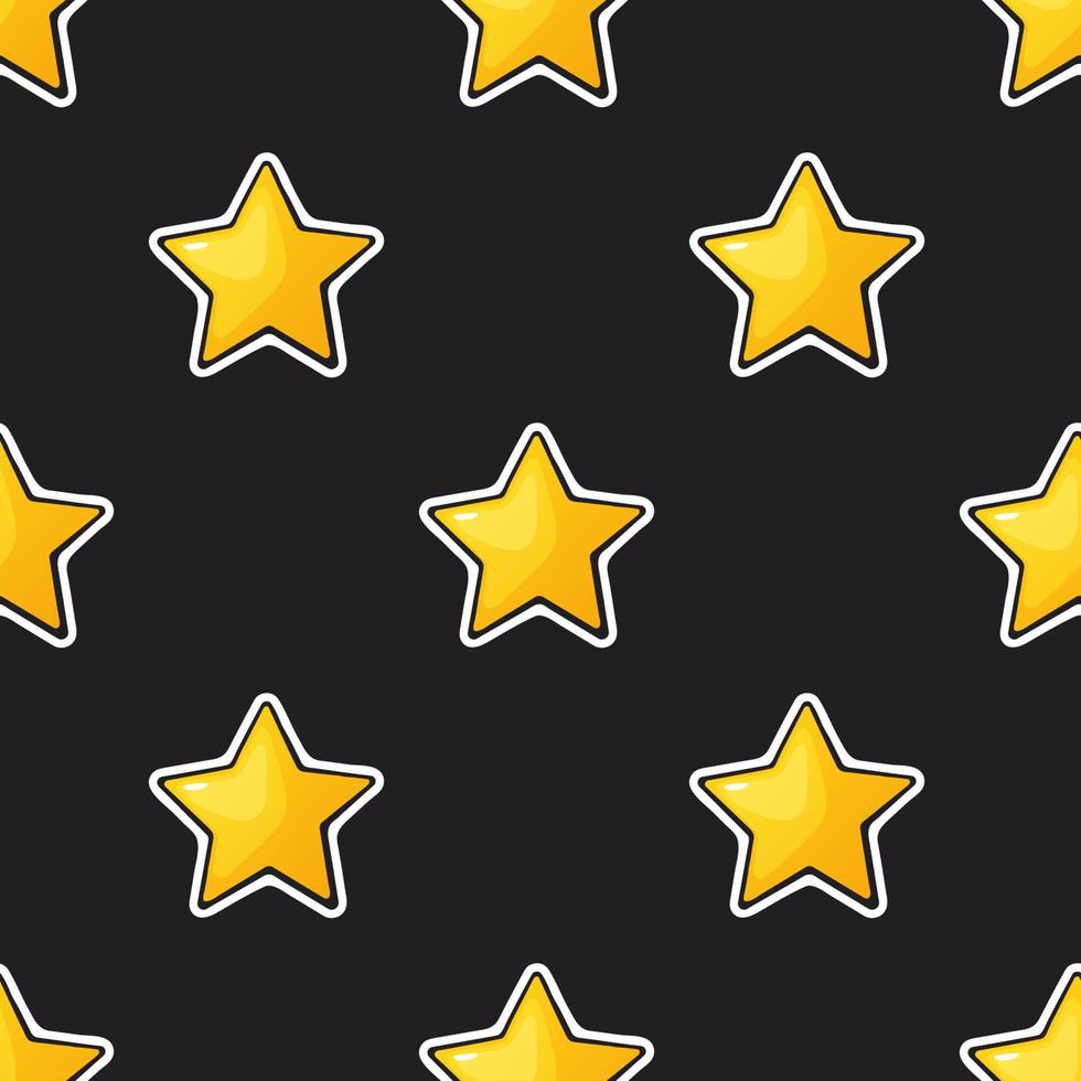 Seamless pattern with sticker style golden stars on black background vector