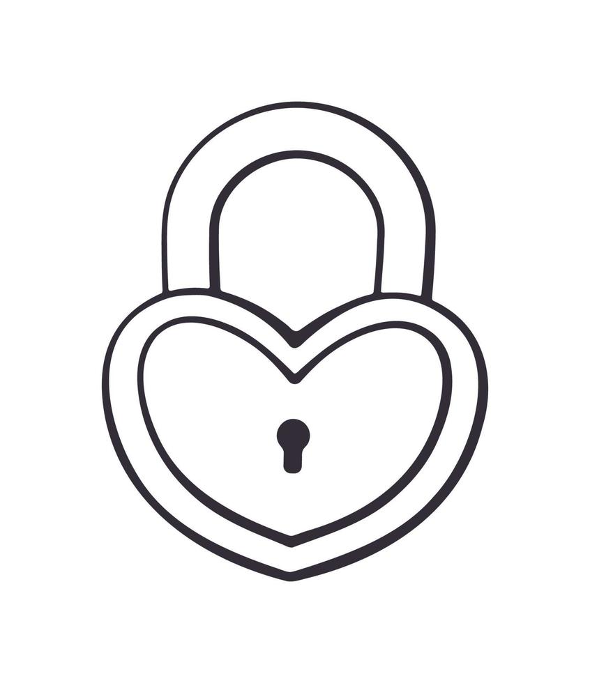 Outline doodle of heart shaped padlock vector