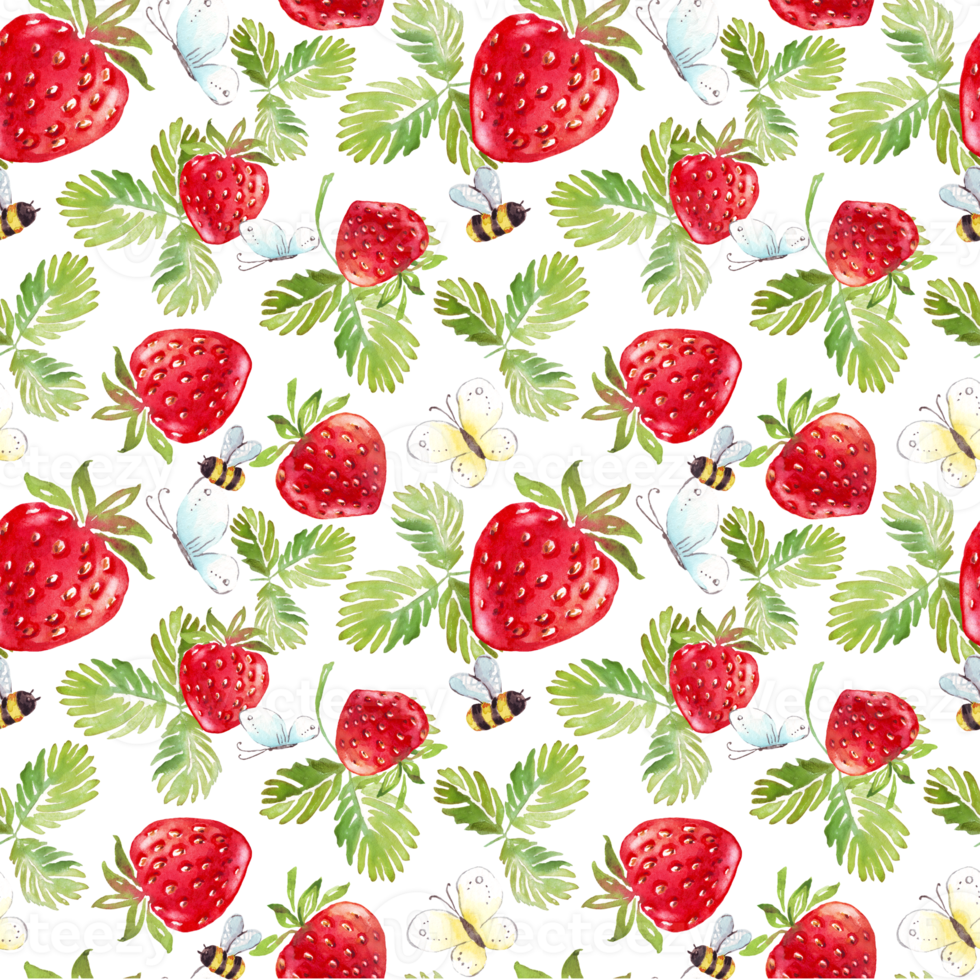 Strawberry seamless pattern. Hand-painted illustration png