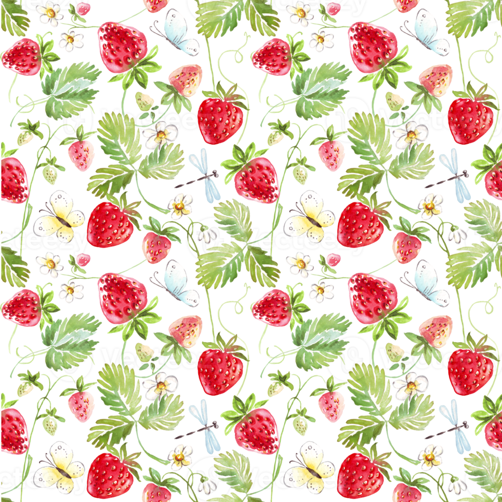 Strawberry seamless pattern. Hand-painted illustration png