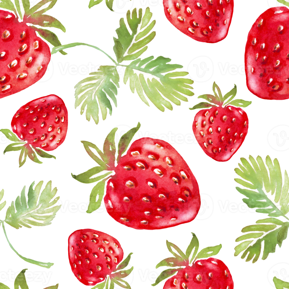 Strawberry seamless pattern. Hand-painted illustration png