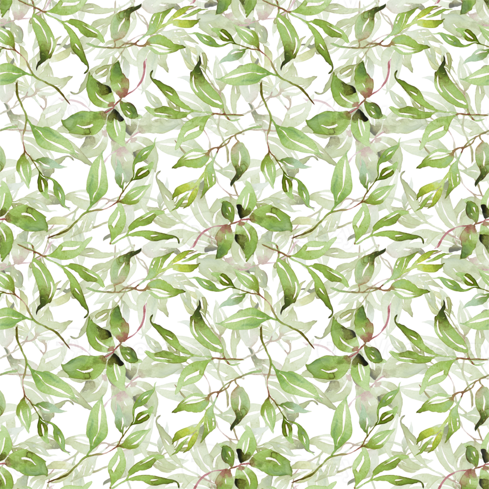 Green leaves seamless patterns. Watercolor illustration png