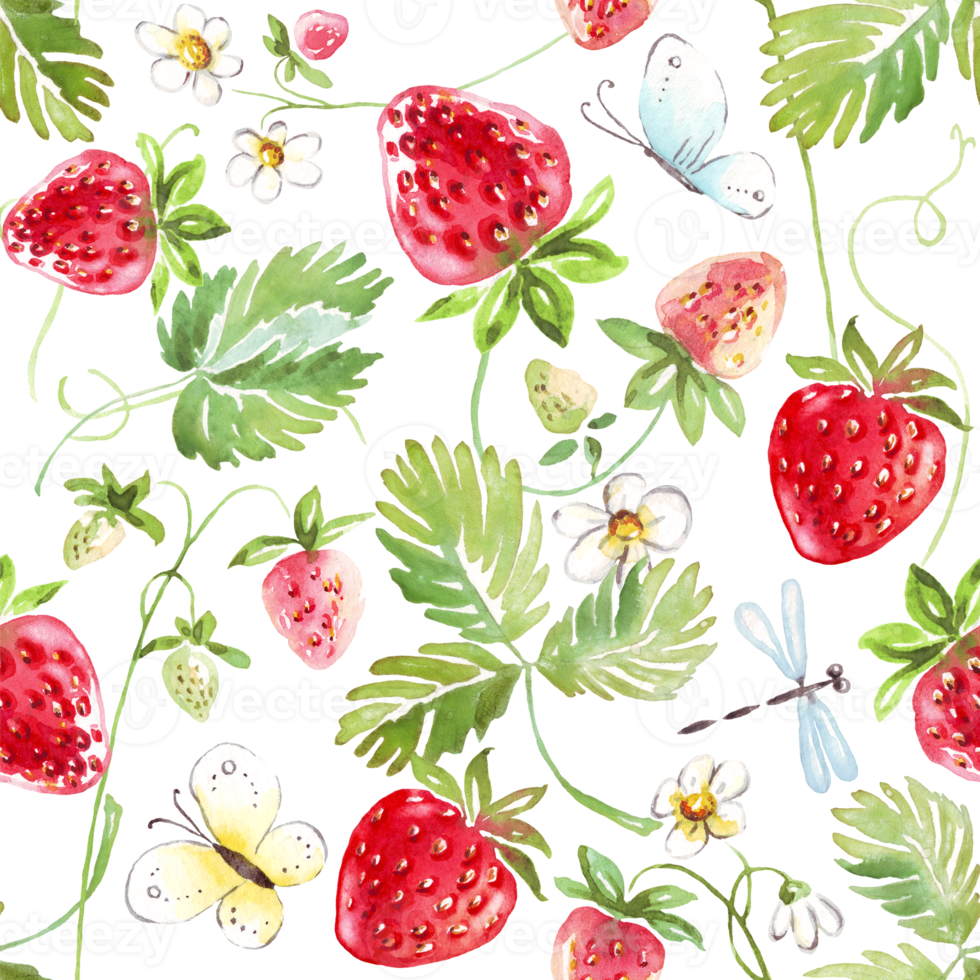 Strawberry seamless pattern. Hand-painted illustration png