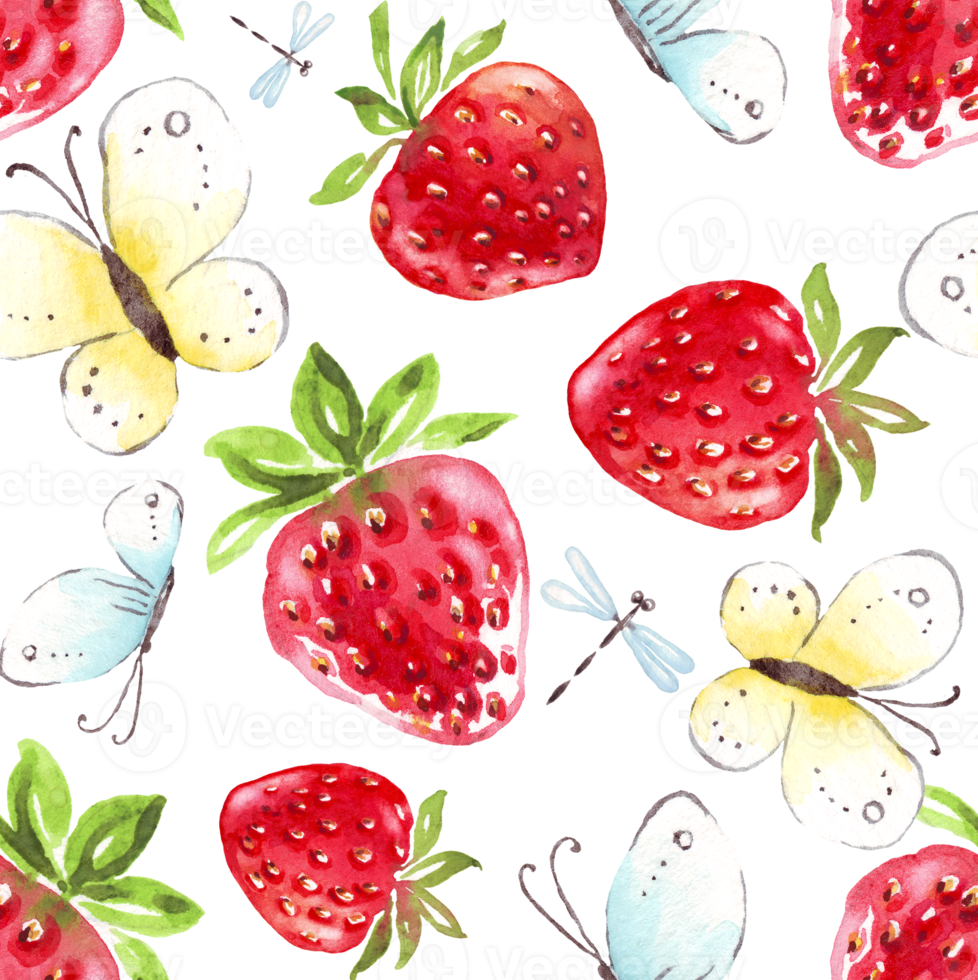 Strawberry seamless pattern. Hand-painted illustration png