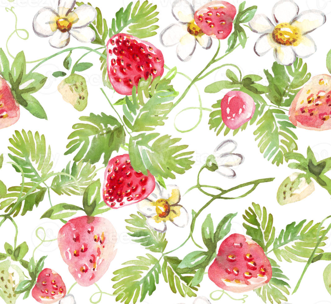 Strawberry seamless pattern. Hand-painted illustration png