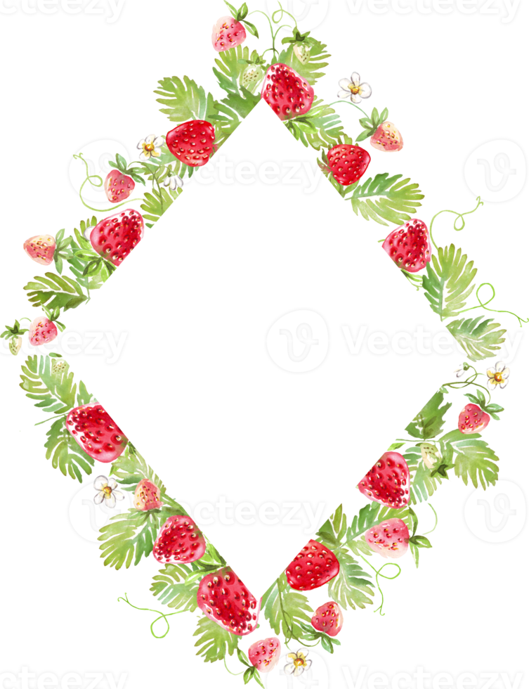 Strawberry frame. Watercolor clipart png