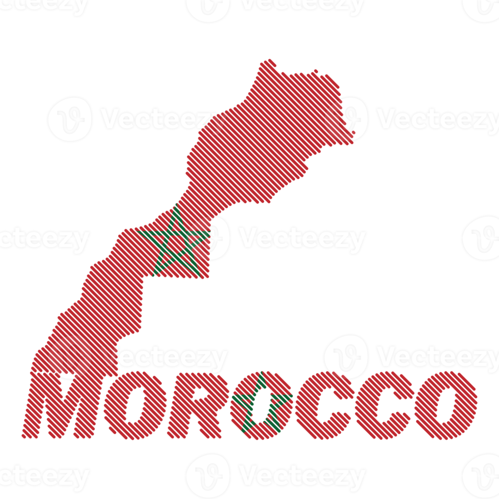 Morocco country map and flag with grid line shape sample design-line png