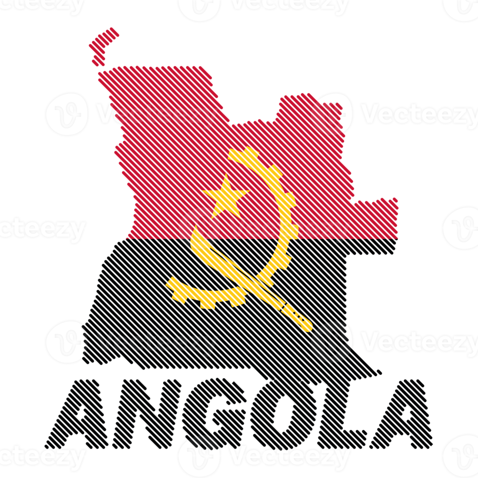 Angola country map and flag grid line shape sample stripy mesh map png