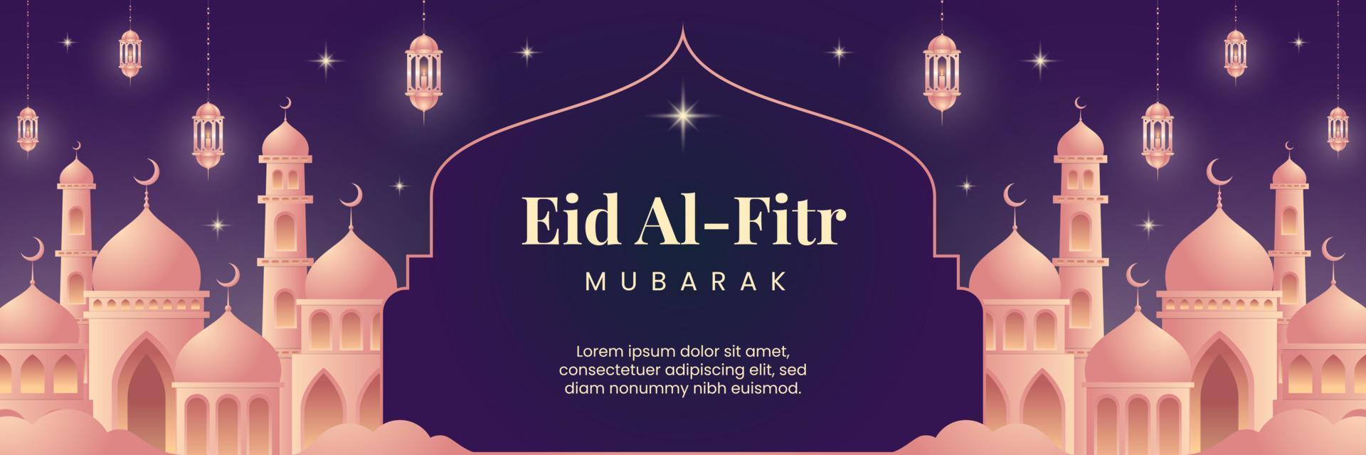 Eid Al Fitr mubarak gradient illustration horizontal banner vector