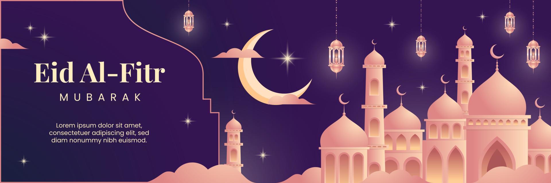 Eid Al Fitr mubarak gradient illustration horizontal banner vector