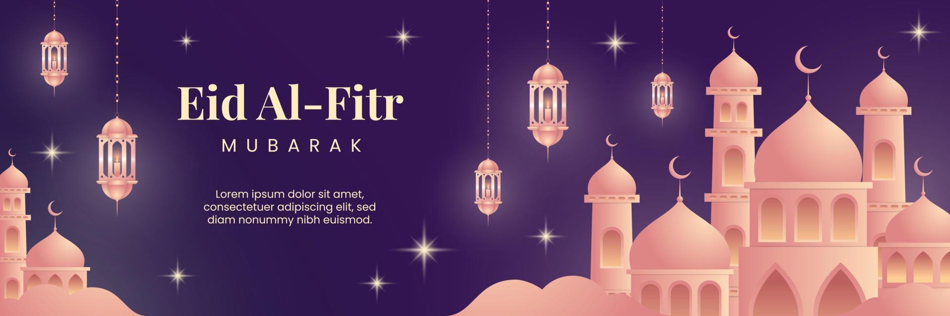 Eid Al Fitr mubarak gradient illustration horizontal banner vector