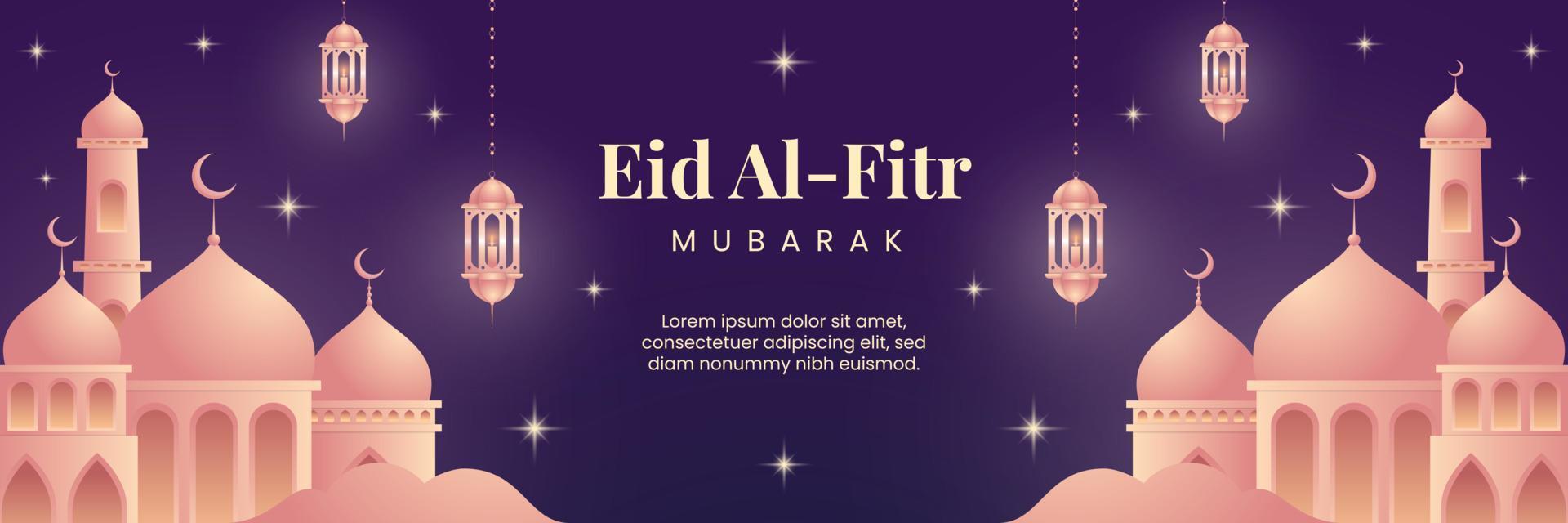 Eid Al Fitr mubarak gradient illustration horizontal banner vector