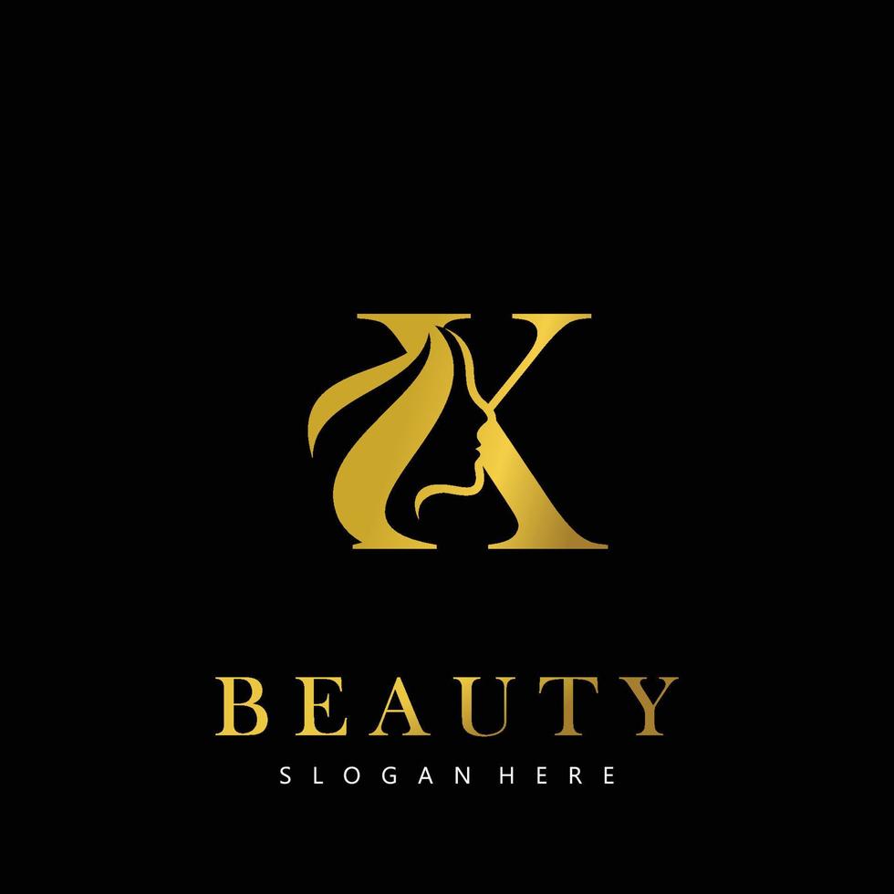 letra X elegancia lujo belleza oro color De las mujeres Moda logo vector