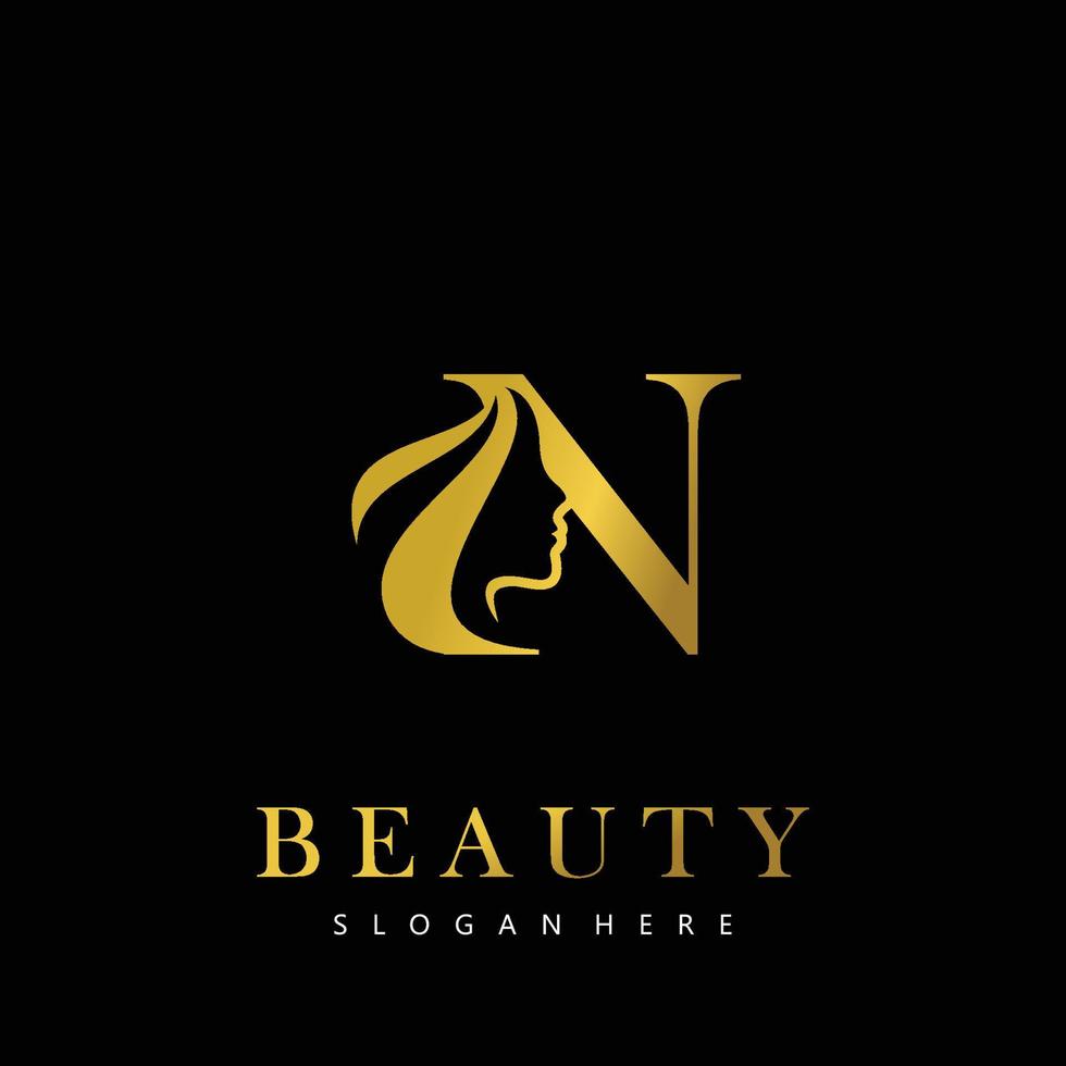 Letter N Elegance Luxury Beauty gold color women's fashion logo vector