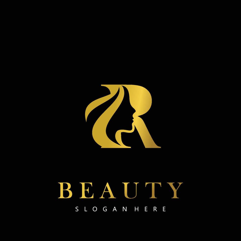 Letter R Elegance Luxury Beauty gold color women's fashion logo vector