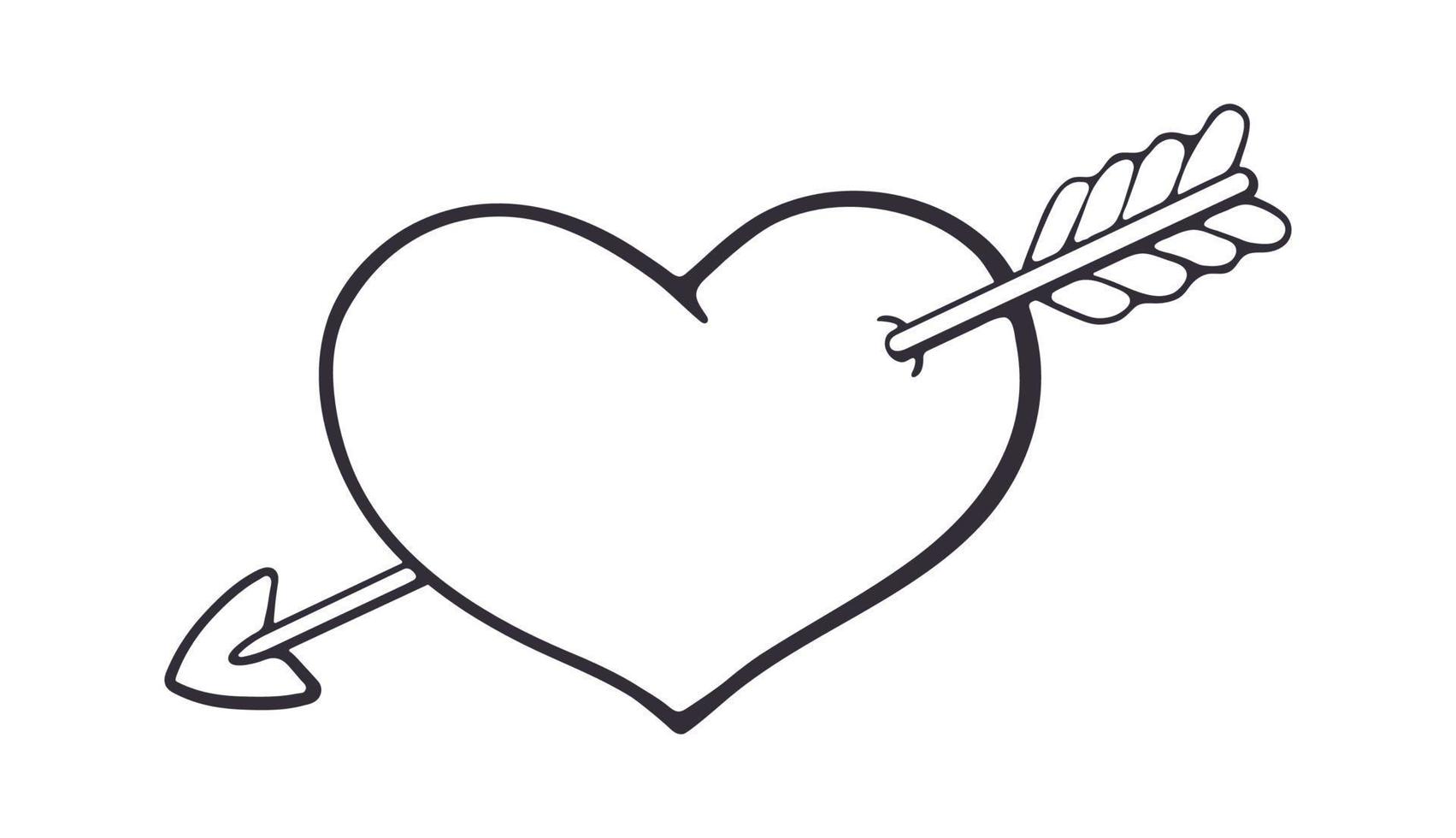 Outline doodle of heart pierced arrow vector