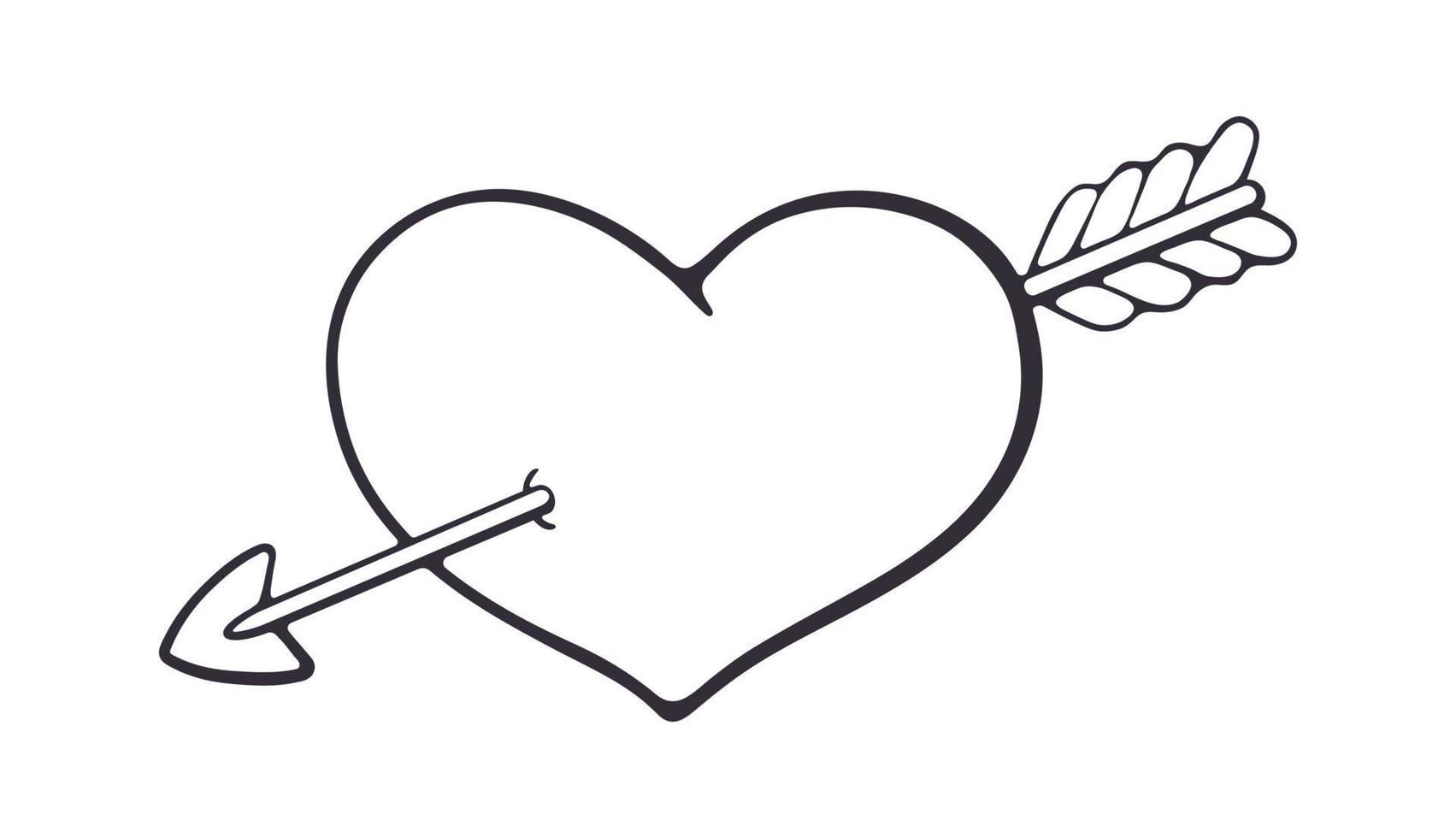 Outline doodle of heart pierced arrow vector