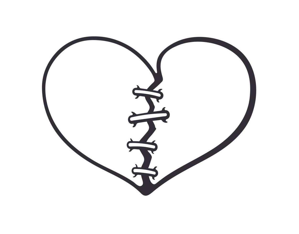 Outline doodle of broken heart vector