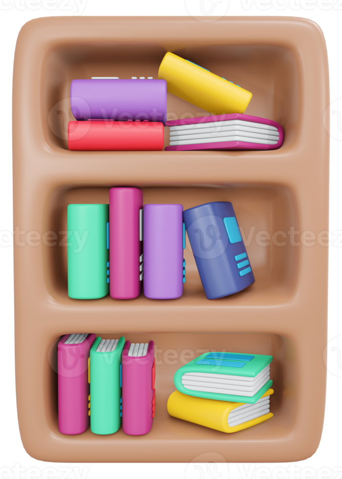 3D Rendering back to school book shelves cartoon style. 3D Render illustration. png