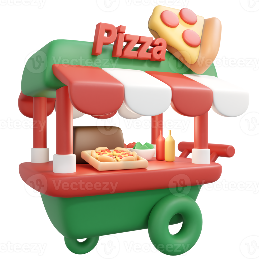 3D Rendering food shop pizza vendor street food concept cartoon style. 3D Render illustration. png