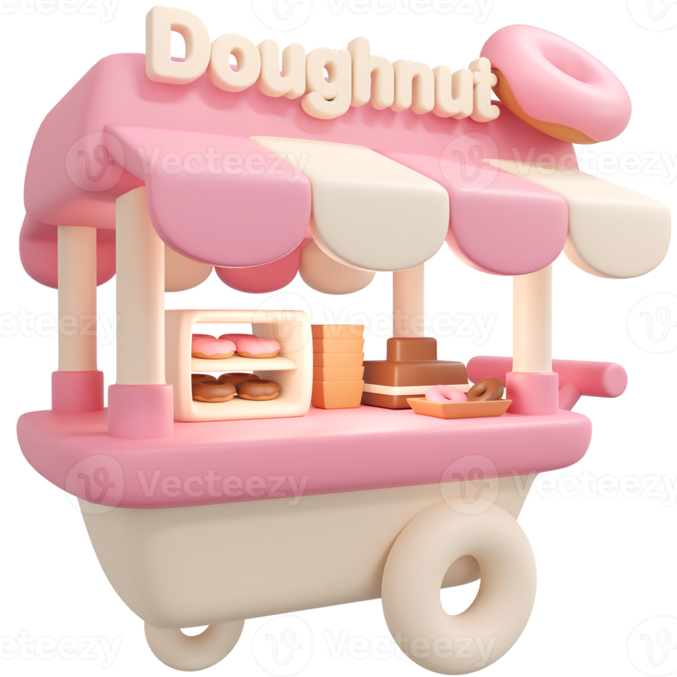 3D Rendering food shop doughnut vendor street food concept cartoon style. 3D Render illustration. png