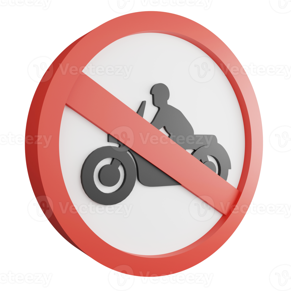 3D render no motorcycle sign icon isolated on transparent background, red mandatory sign png
