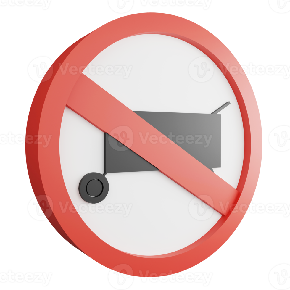 3D render no cart sign icon isolated on transparent background, red mandatory sign png