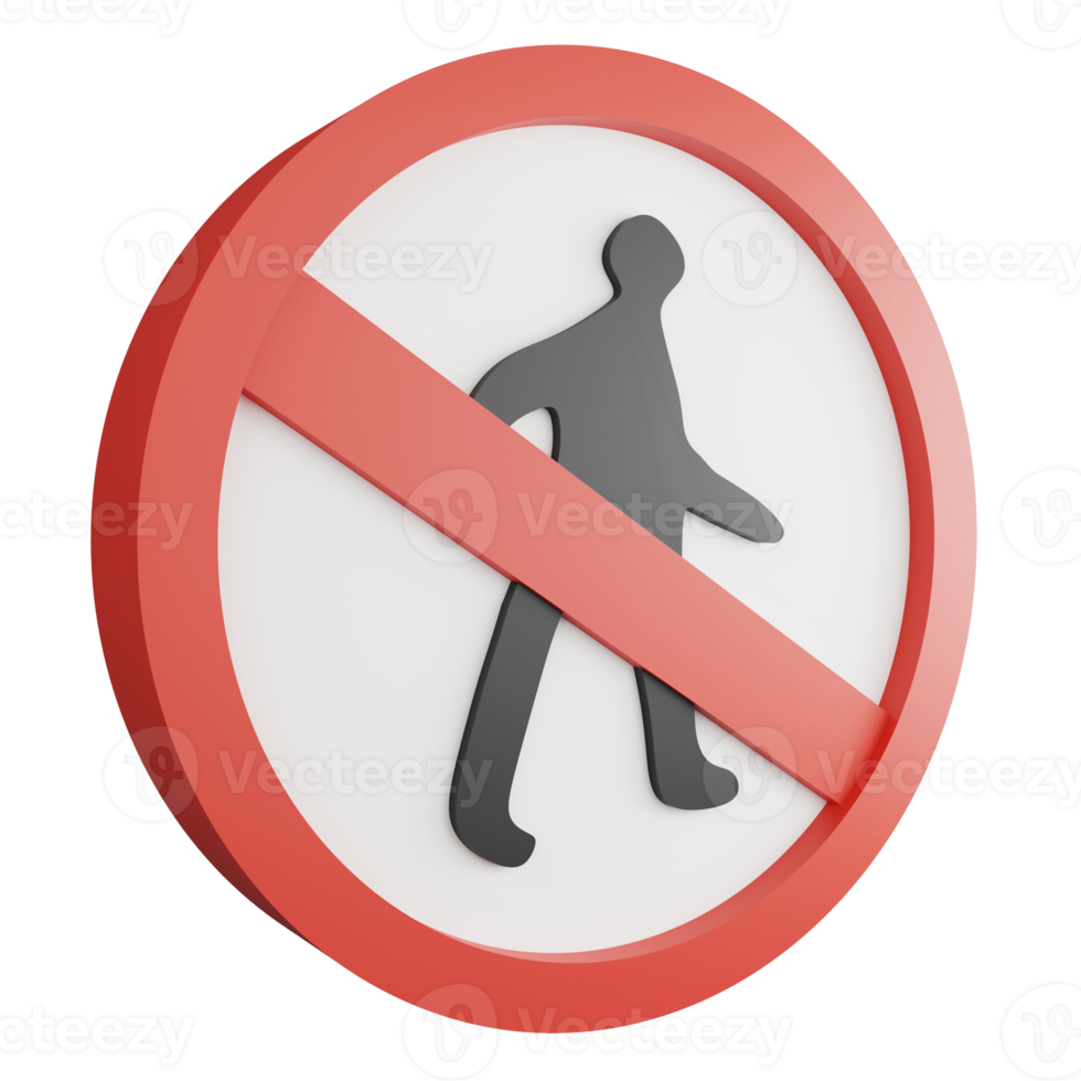 3D render no pedestrian sign icon isolated on transparent background, red mandatory sign png