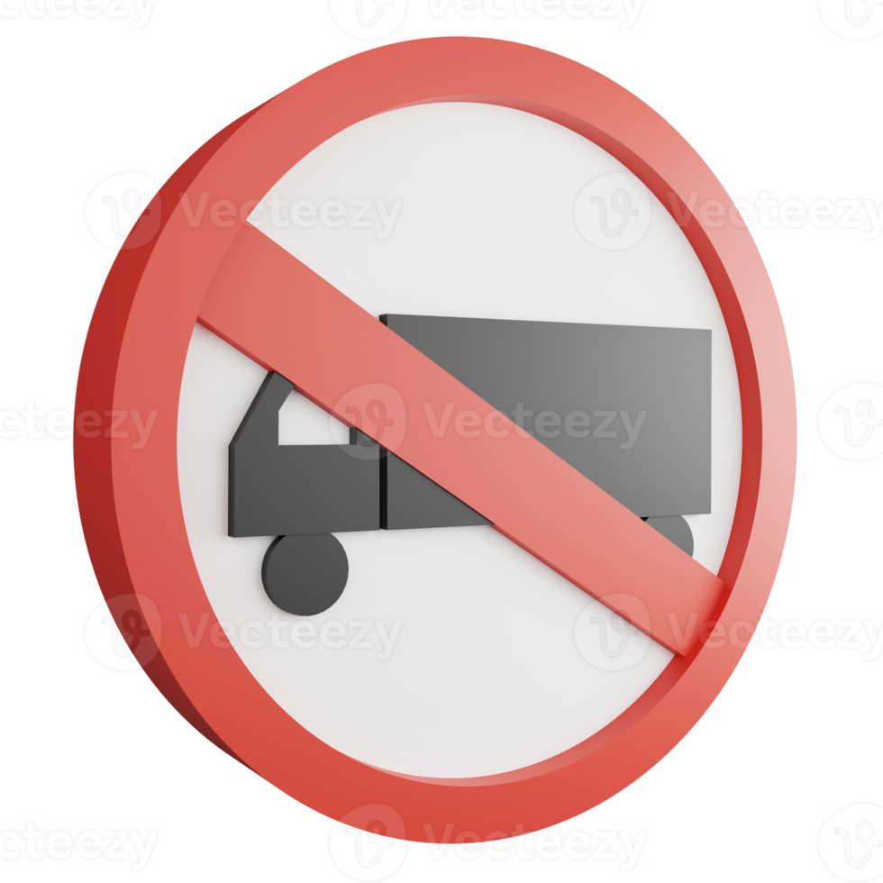 3D render no truck sign icon isolated on transparent background, red mandatory sign png
