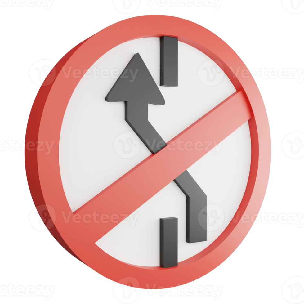 3D render no lane change sign left icon isolated on transparent background, red mandatory sign png
