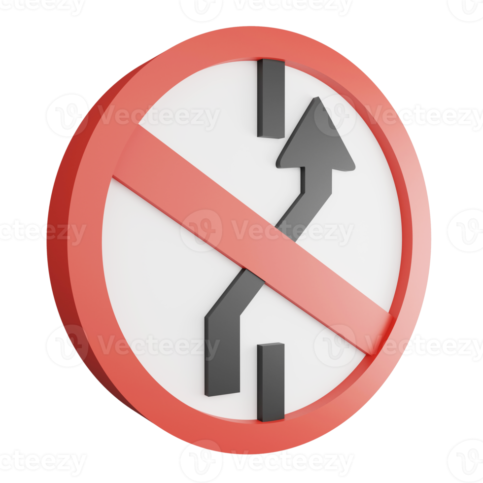 3D render no lane change sign right icon isolated on transparent background, red mandatory sign png