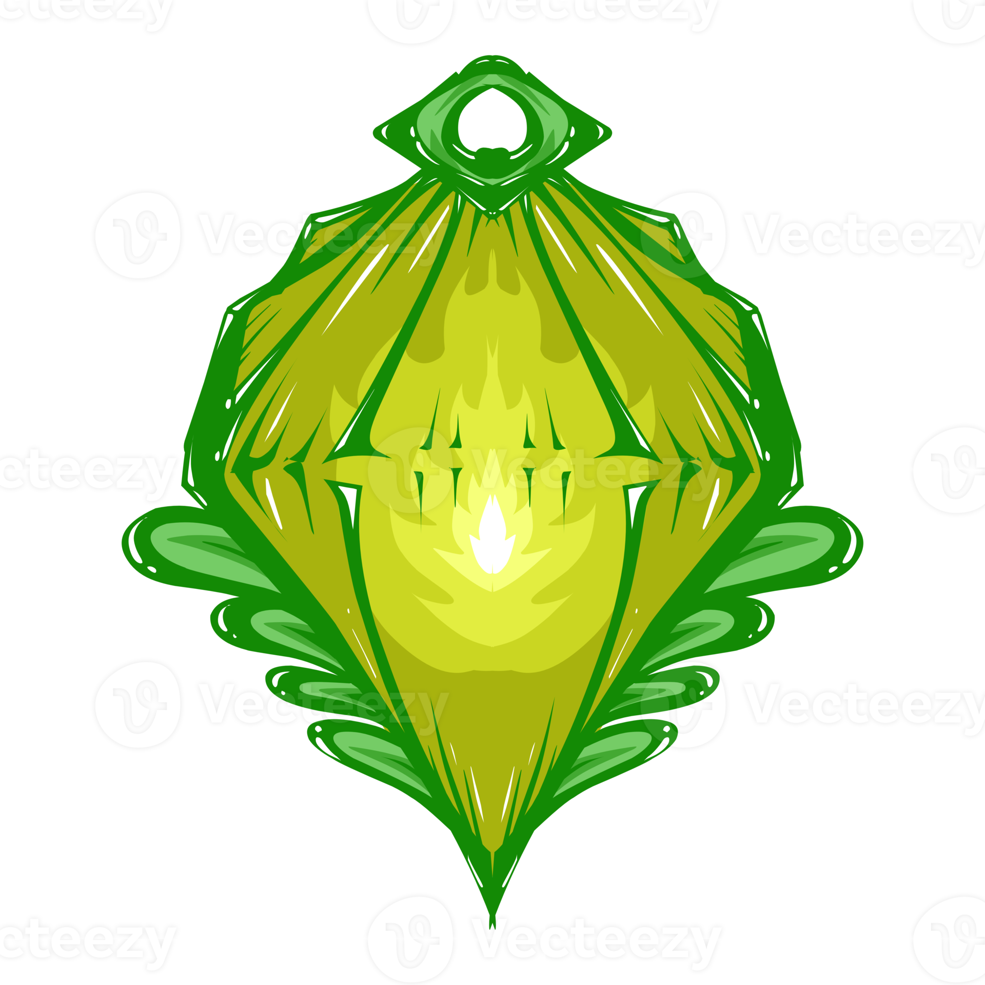 Illustration of a green lantern with a yellow flame on the theme of Ramadan, Eid alFitr and Eid