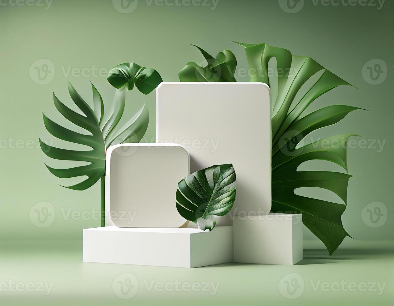 Abstract 3d podium for product presentation with geometric shapes, Empty round podium,Platforms for product presentation with shadows and light background. photo