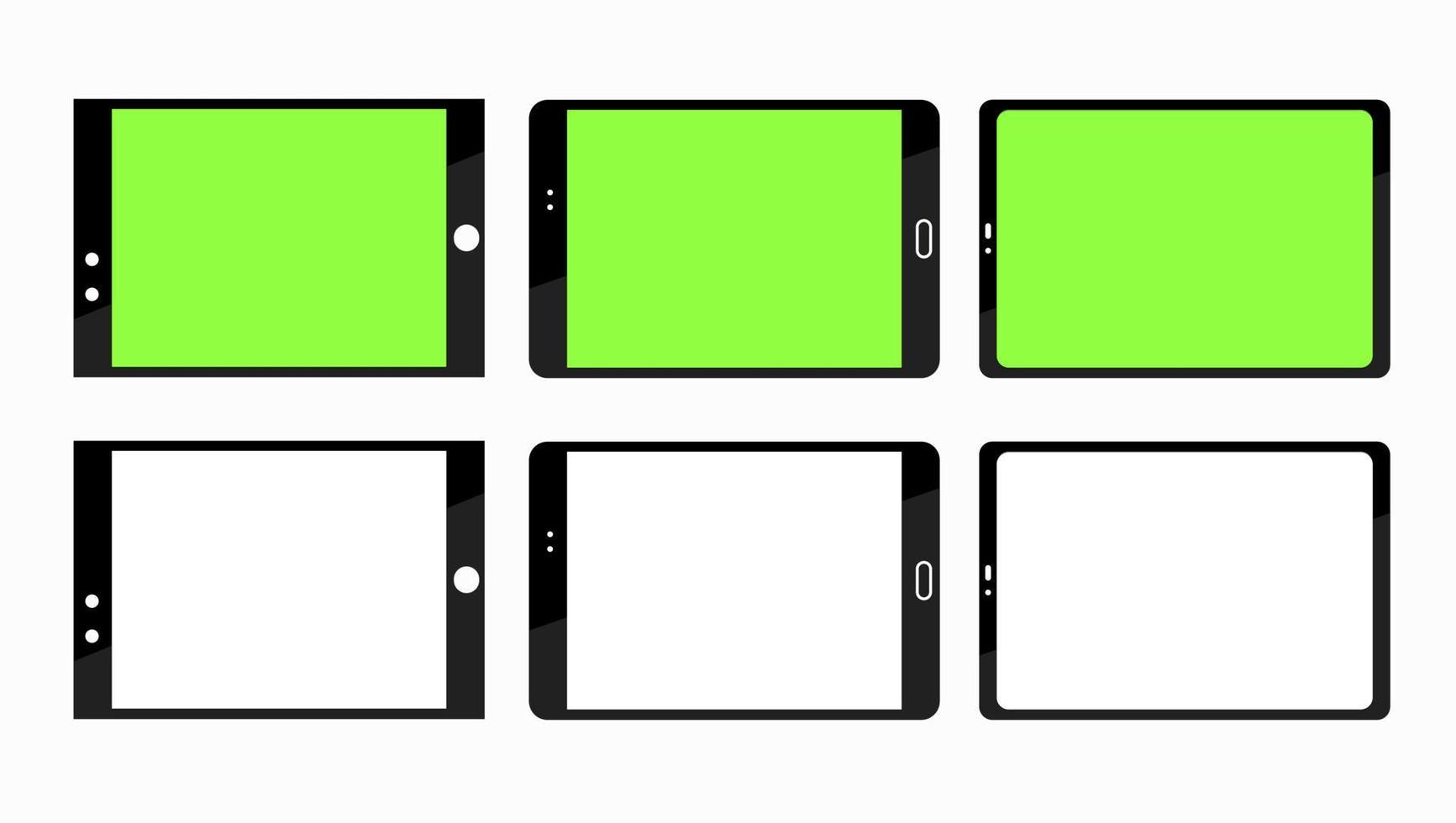 various types of vector tablets. with black and greenscreen on the screen